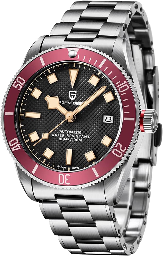 HaiQin Pagani Design 1671 V2 Classic Men's Automatic Watches Japanese NH35A Self-Winding Movement 100M Waterproof Mechanical Watch, Stainless Steel Aluminum Bezel Fashion Business Luminous Watch Date