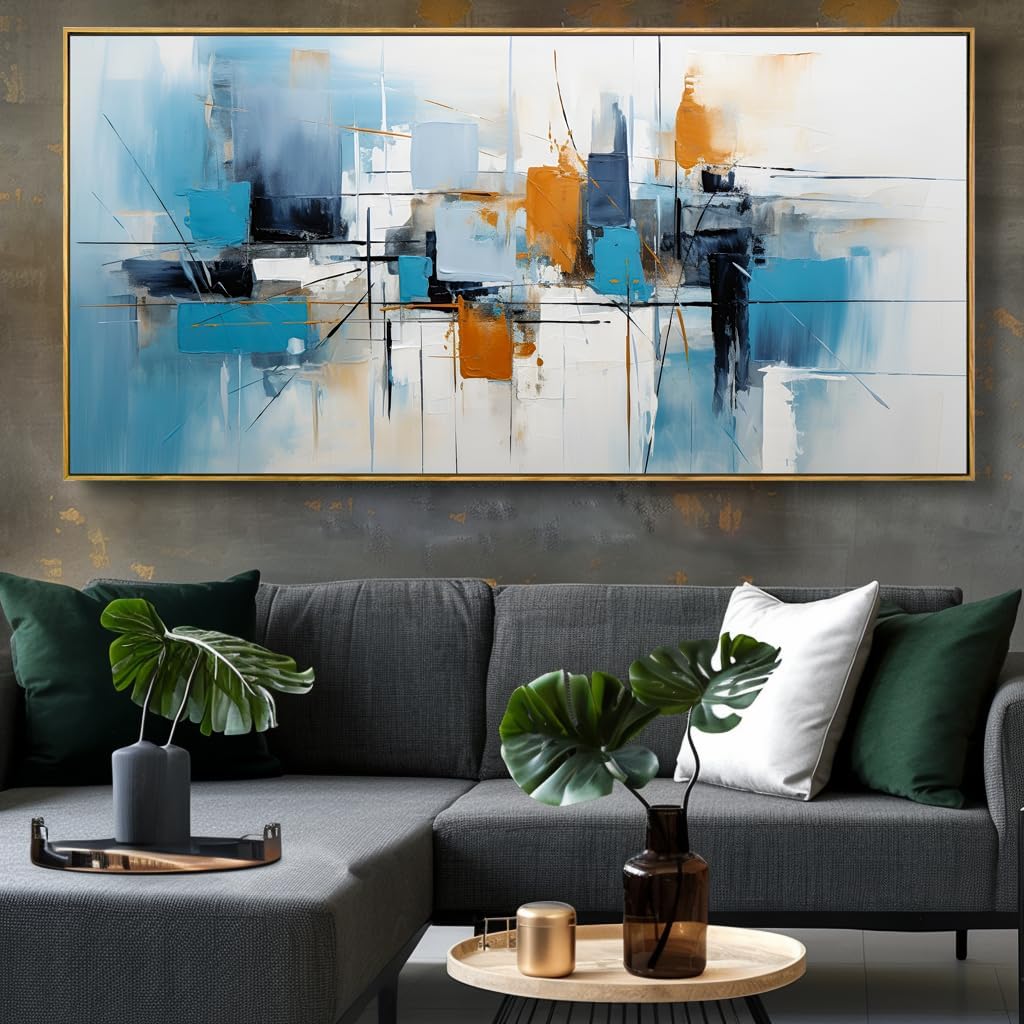 Wall Art Abstract Wall Decor Blue Orange Colorful Canvas Painting Modern Artwork for Living Room Bedroom Dining Room Home Office Decor 24'x48' with Framed