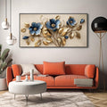 Solid wood Framed blue 3D Flowers Wall Art for Bedroom Home Decor Artwork for Wall Blue Abstract Background Golden leaf Wall Decor Canvas Print Office Living Room Decor Ready to Hang 29x48inch