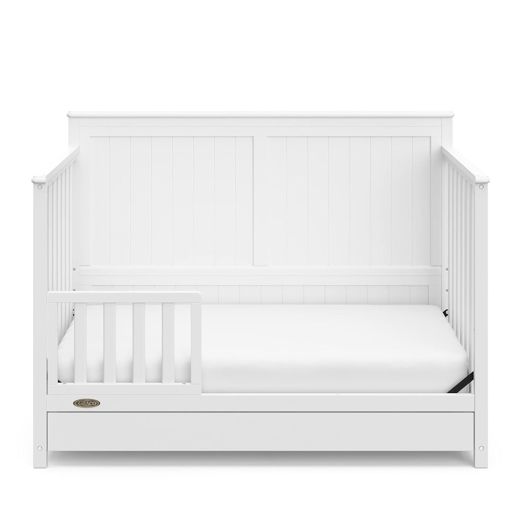 Graco Hadley 5-in-1 Convertible Crib with Drawer – GREENGUARD Gold Certified, Fits Standard Crib Mattress, Converts to Toddler Bed, Daybed and Full Bed, 4 Adjustable Mattress Heights (White)