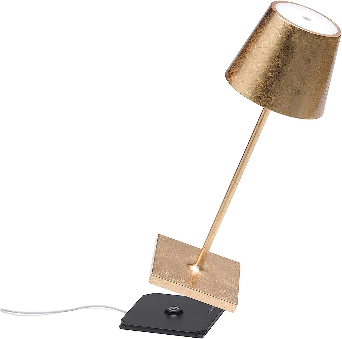 Zafferano, Poldina Pro Mini Lamp with Gold Leaf, Rechargeable Cordless Table Lamp with Touch Controls, Usable as an Indoor Lamp, Dimmer, 2200-3000 K, Height 11.8 Inches