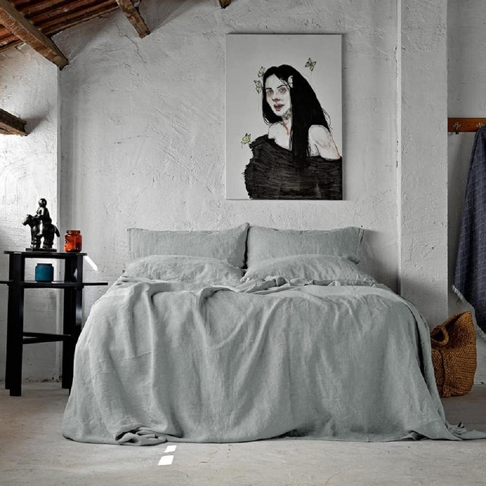 Grey Color Washed Cotton Duvet Cover - Duvet Cover with Buttons - Duvet Cover Twin Full Double Queen King Toddler - Bedding Set 3 Pieces (2.Over Size)
