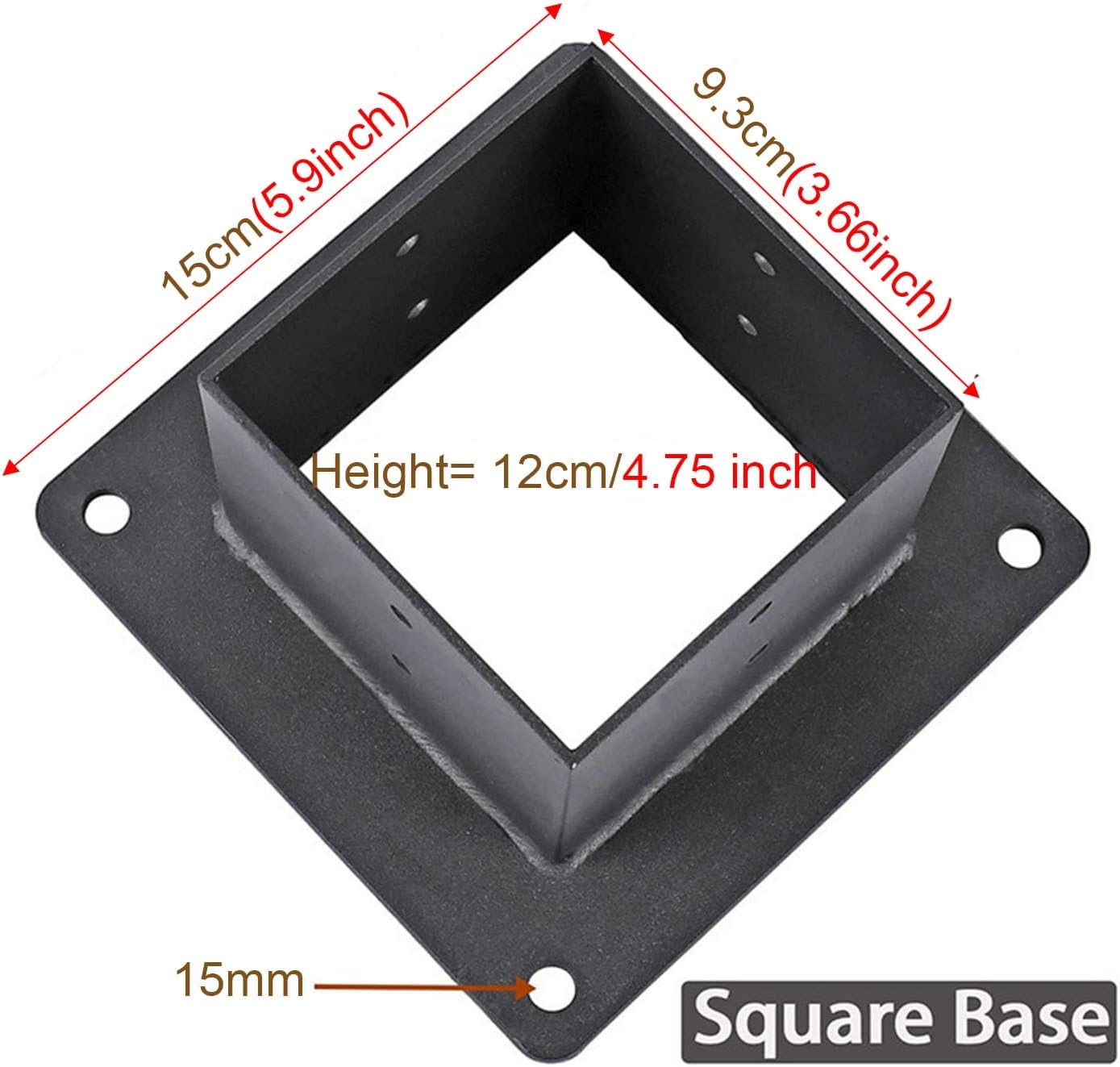 Black Wood Post Bracket for 3.5'x3.5' Posts - Metal Bolt Down Support for Concrete, Deck Railing, Pergola, Mailbox(4pcs)