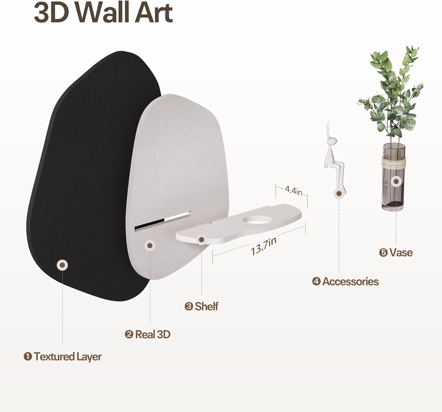 Troartos 3D Textured Black and White Abstract Wall Art Decor, Modern Minimalist Artwork for Walls with Vase, Sandstone paintings Wall Decor for Living Room, Dining Room, Hallway, Bedroom, Office