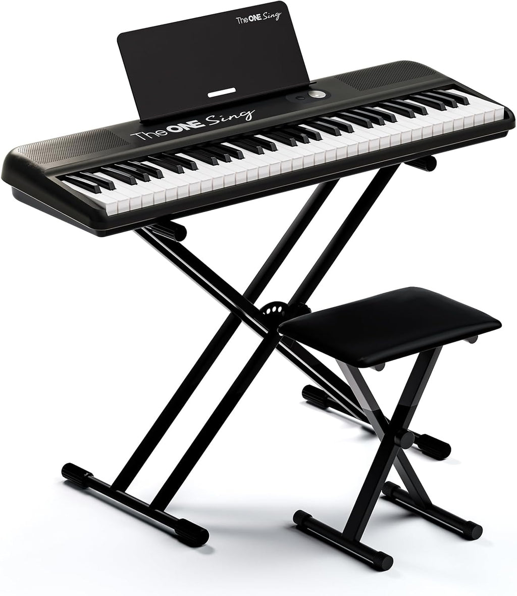 The ONE Keyboard Piano Sing with X Bench, 61 Keys Piano Keyboard For Singing & Practice with Bluetooth, Sheet Music Stand and Huge Library of Songs for Sing-Along