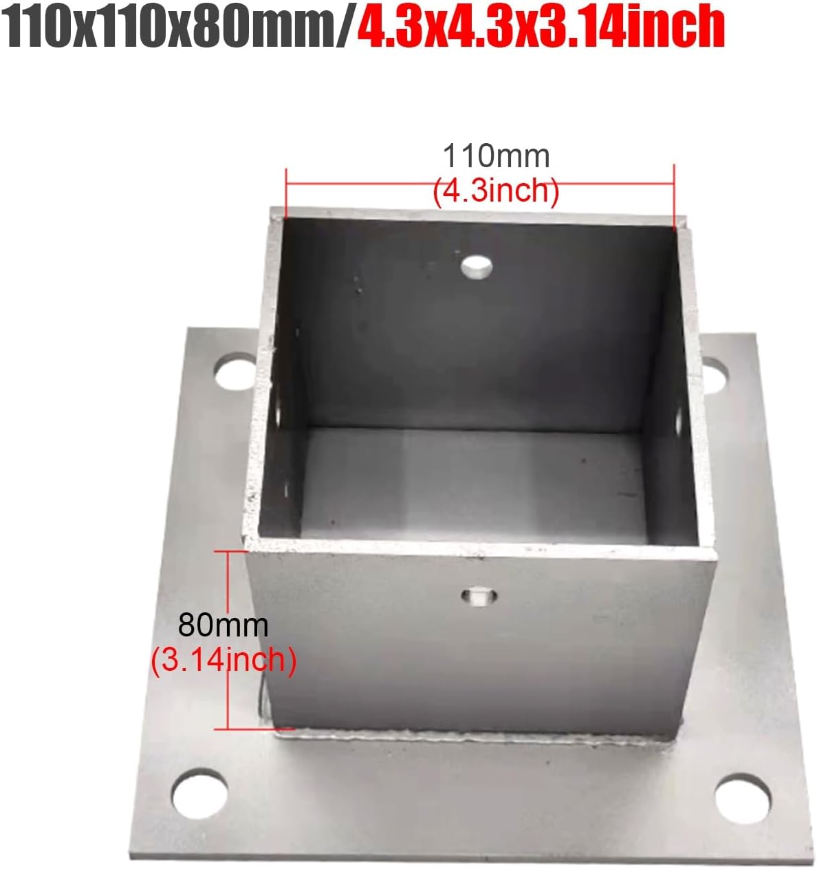 2 Pack Square Fence Post Anchor Base Plate, Enclosed Bottom Wood/Post Holder with Installation Kit, Metal Bolt Down Bracket for Concrete/Deck/Pergola/Mailbox (110x110mm)