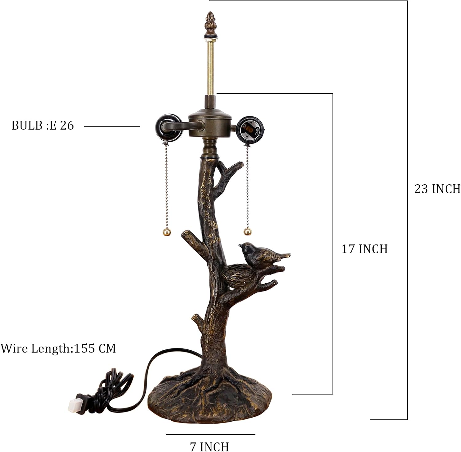 Table Lamp Base Replacement Only, Wide 7 Height 23 Inch, Fit for 12, 14, 16, 18 Inch Tiffany Style Stained Glass Lampshade, Dark Bronze Finish, Resin, Pull Chain Switch(F (W7H23 Inch))