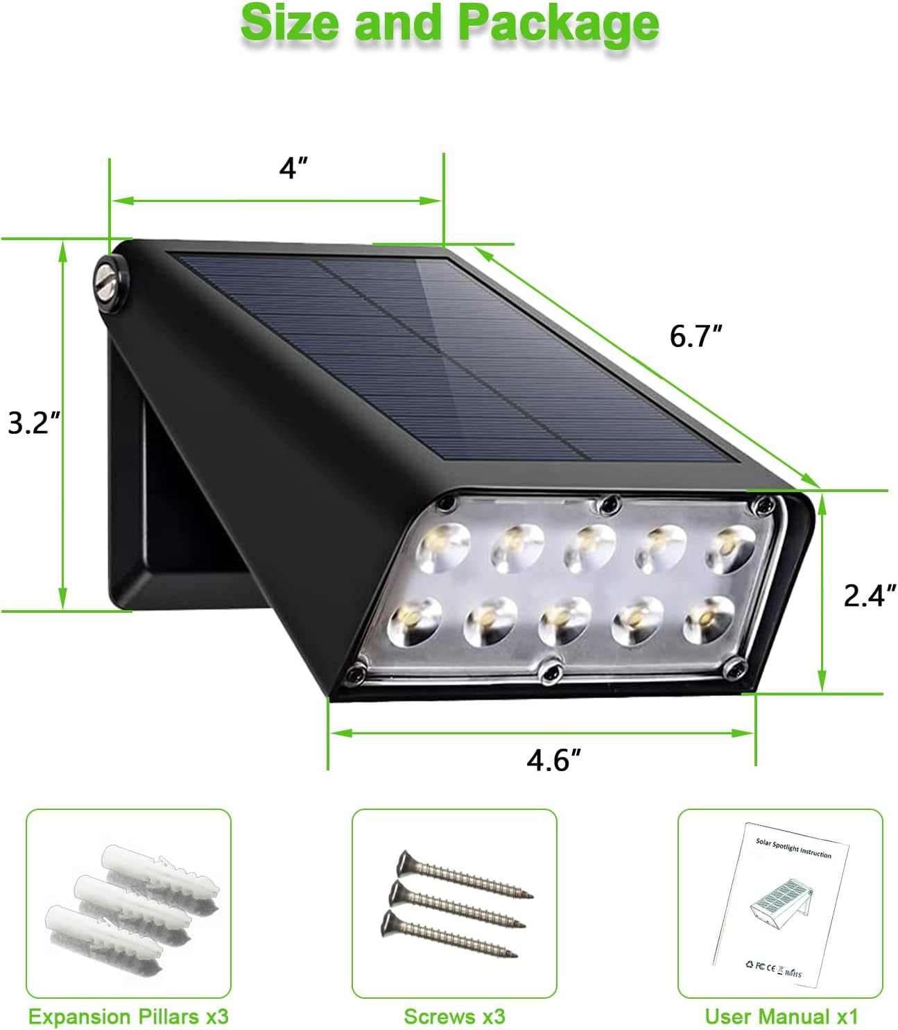 Solar Lights Outdoor with Lights Reflector&2 Lighting Modes, Solar Security Spot Lights 90° Adjustable, IP65 Waterproof Solar Powered Wall Lights for Garden/Patio/Yard/Deck/Pool Area, 8-Pack