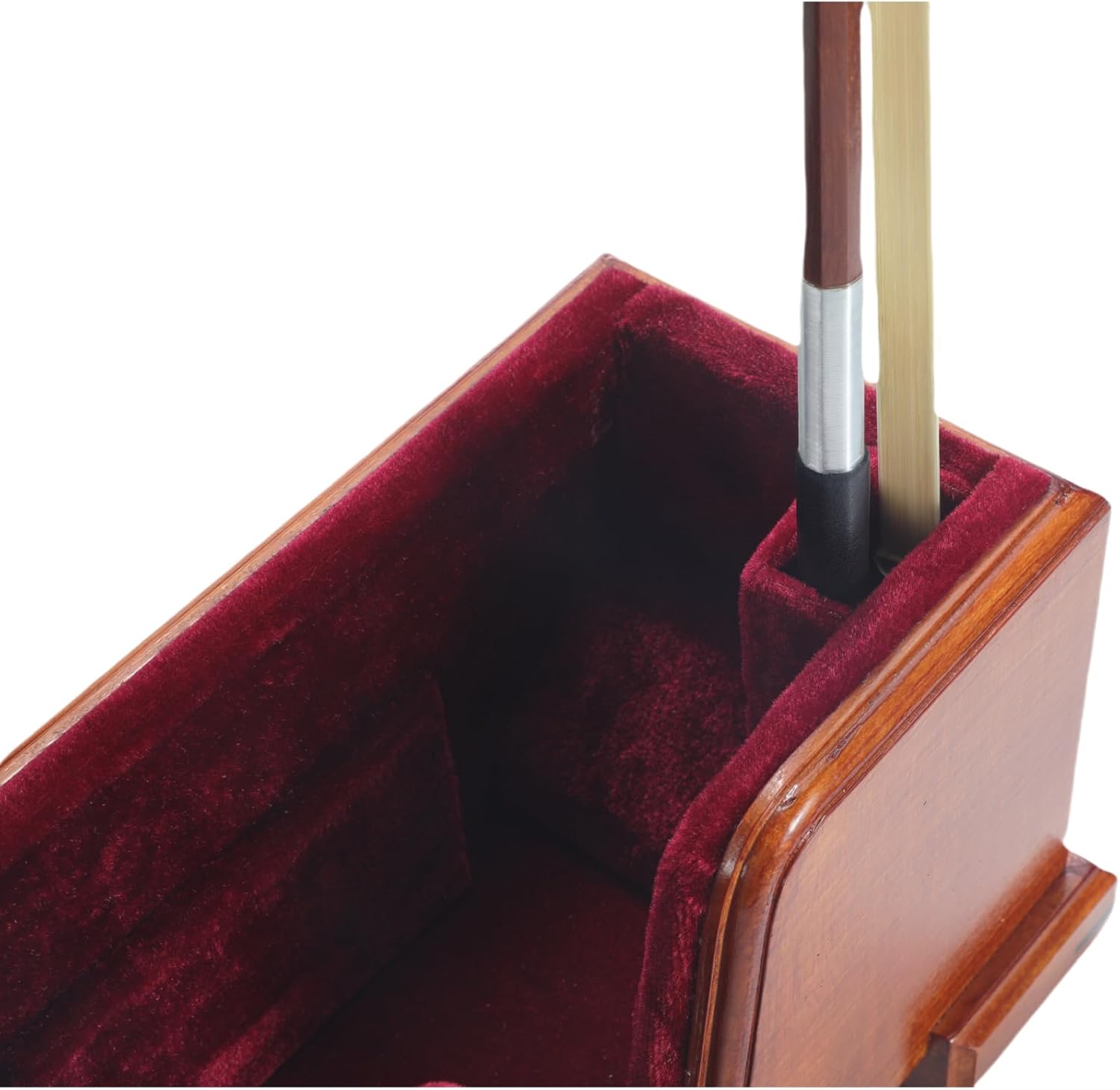 Violin and Bow Holder (Stand), Wooden Violin Holder Floor Display with Velvet Protection, Stable and Classy Aesthetic (Burl Wood + Red Velvet)