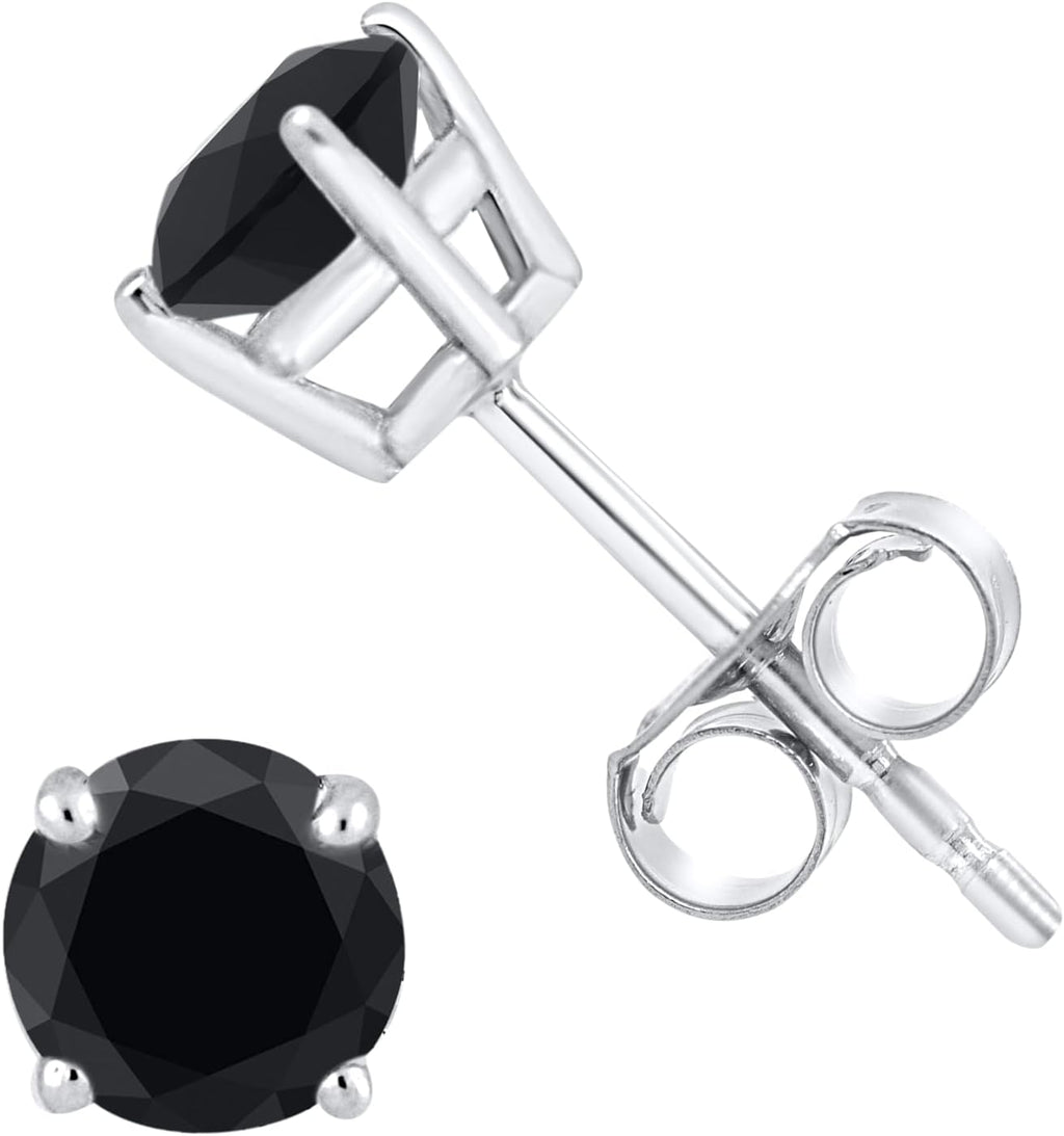 Black Diamond Stud Earrings - 14K White Gold Diamond Earrings for Women