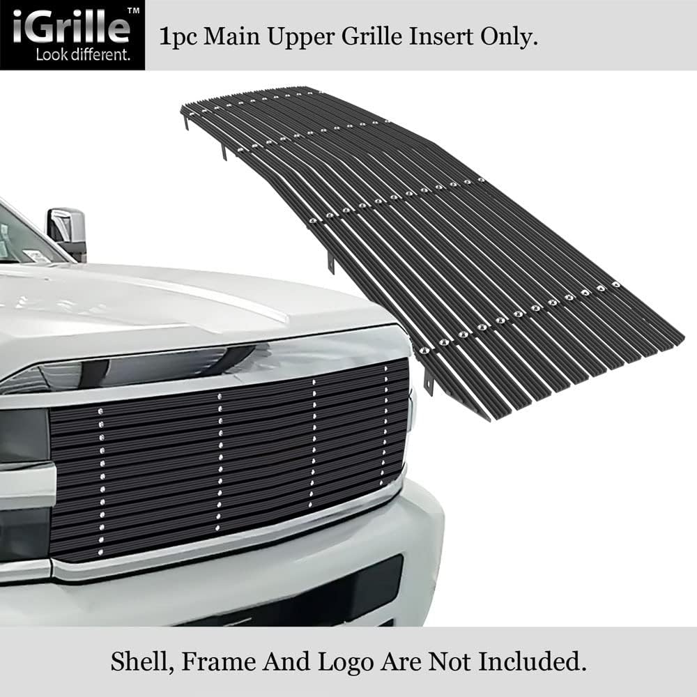 APS Premium Aluminum Black Rivet Studs Wide Billet Grille Grill Insert Compatible with Chevy Silverado 2500HD 3500HD 2015 2016 2017 2018 2019 Main Upper N19-U33368C