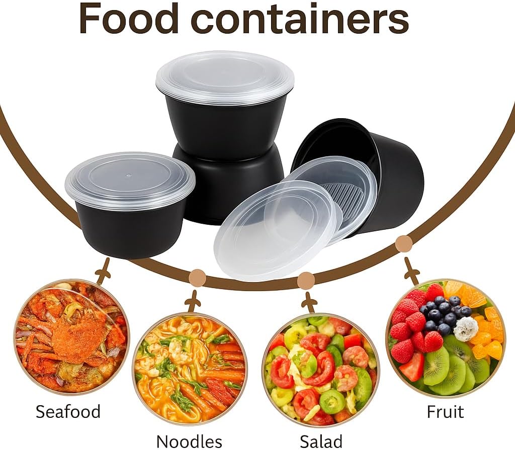 50 oz Disposable Bowls with Lids – Double Layer Soup & Food Containers for Takeout, Salad & Healthy Meal Prep, Microwave & Freezer Safe(150set)