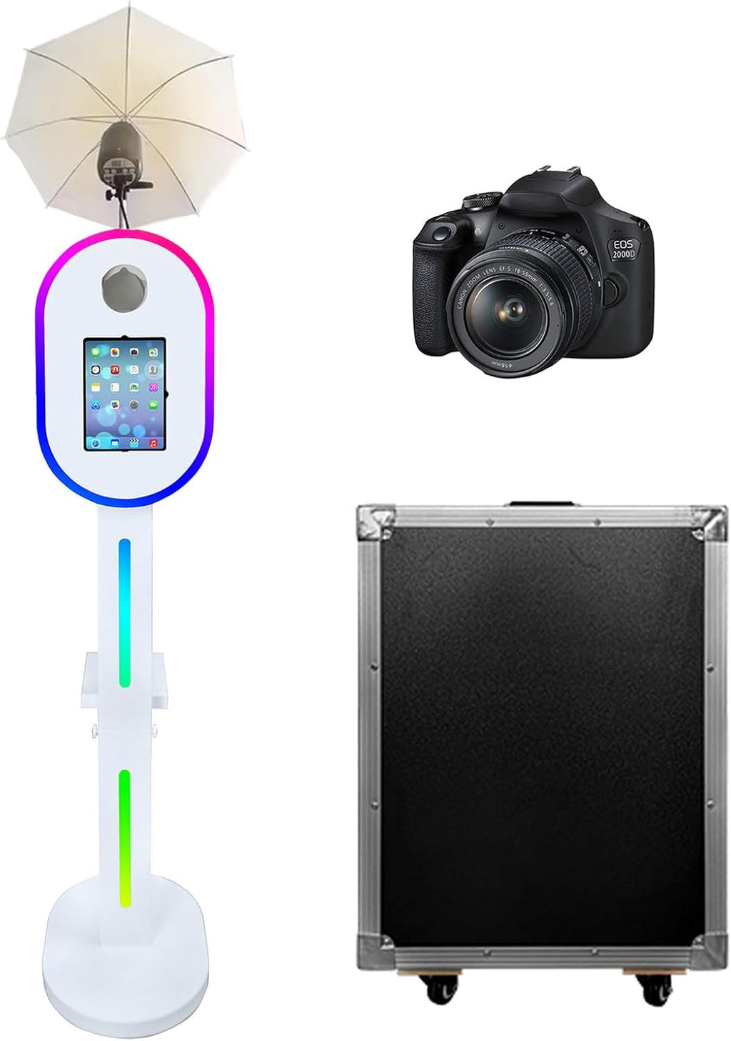 Portable Photo Booth with Flashlight Compatible with ipad,Remote or APP Control,Music Sync,Supports Connection of Camera and Printer (White, Machine+Camera)
