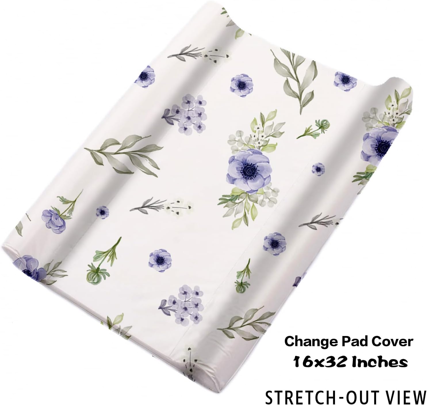 Personalized Baby Crib Bedding Set for Baby Girls, Purple Flower Pattern Elephant Theme Custom Name Baby Crib Sets 5-Pcs, Toddler Double Layer Blanket Fitted Sheets Changing Pad Cover Rug Wall Art Set