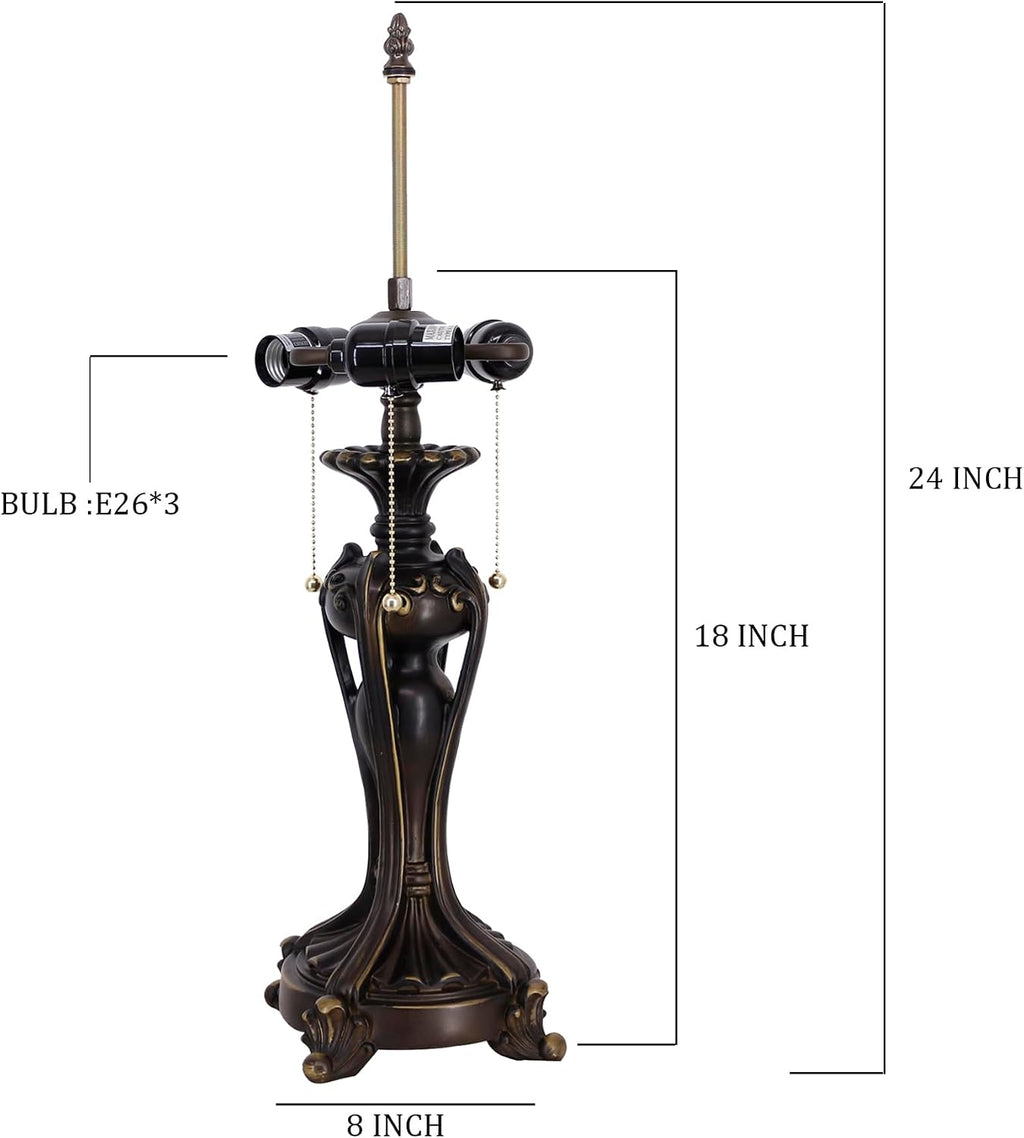 Table Lamp Base Replacement Only, Wide 8 Height 24 Inch, Fit for 12, 14, 16, 18 Inch Tiffany Style Stained Glass Lampshade, Dark Bronze Finish, Resin, Pull Chain Switch(L (W8H24 Inch))