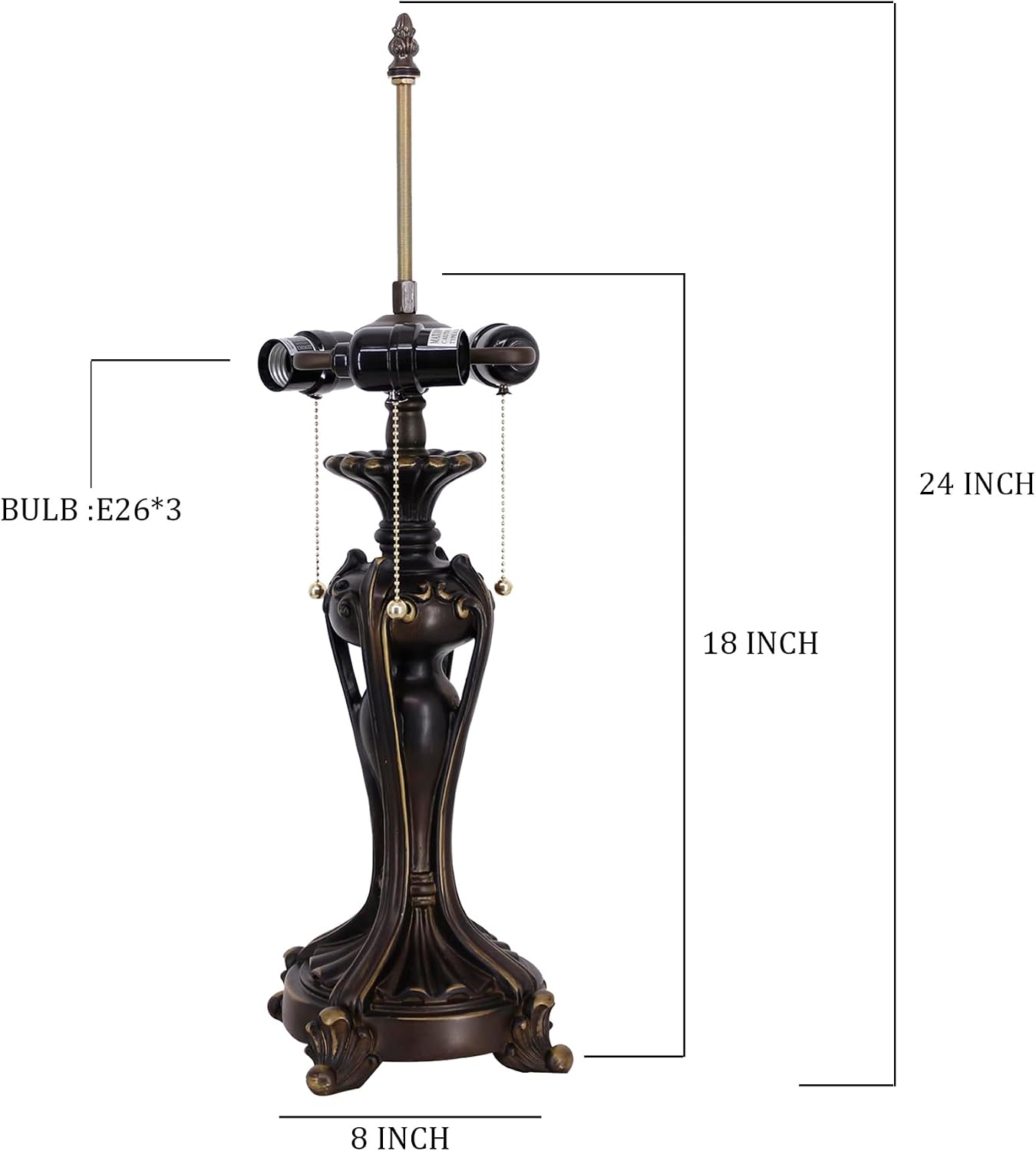 Table Lamp Base Replacement Only, Wide 8 Height 24 Inch, Fit for 12, 14, 16, 18 Inch Tiffany Style Stained Glass Lampshade, Dark Bronze Finish, Resin, Pull Chain Switch(L (W8H24 Inch))