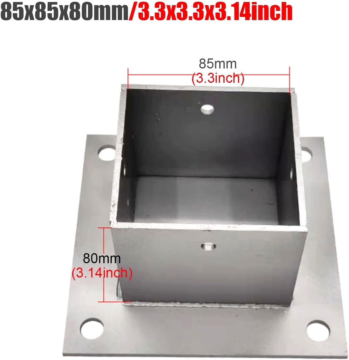 2 Pack Square Post Base Plate - Heavy-Duty Wood Fence Anchor with Installation Kit, Metal Bolt Down Bracket for Concrete/Deck/Pergola/Mailbox (85x85 mm)