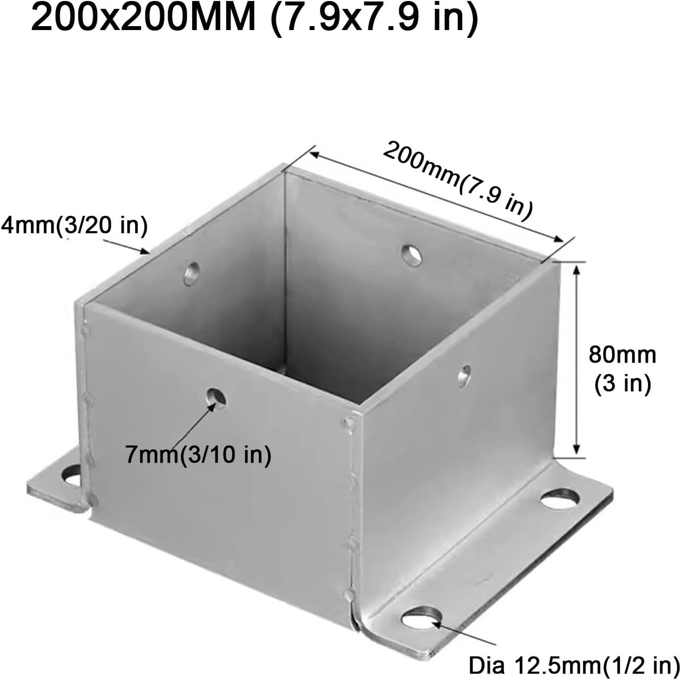Square Post Flange Base Floor Post Flange 2x2 3x3 4x4 5x5 6x6 7x7 8x8in Pergola Fence Hardware Kit with Screws Fitting Metal Fence Post Support for Concrete Wood Deck Mailbox(200x200 mm(7.9x7.9 in))