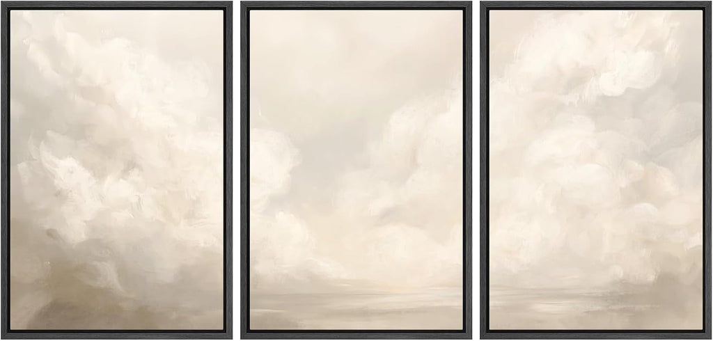 MUDECOR Framed Wall Art Print Set Neutral Cloudscape Soft Beige Abstract Sky Illustrations Modern Art Boho Decorative Colorful Chic for Living Room, Bedroom, Office - 16'x24'x3 Black
