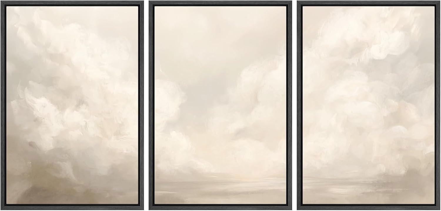 MUDECOR Framed Wall Art Print Set Neutral Cloudscape Soft Beige Abstract Sky Illustrations Modern Art Boho Decorative Colorful Chic for Living Room, Bedroom, Office - 16'x24'x3 Black