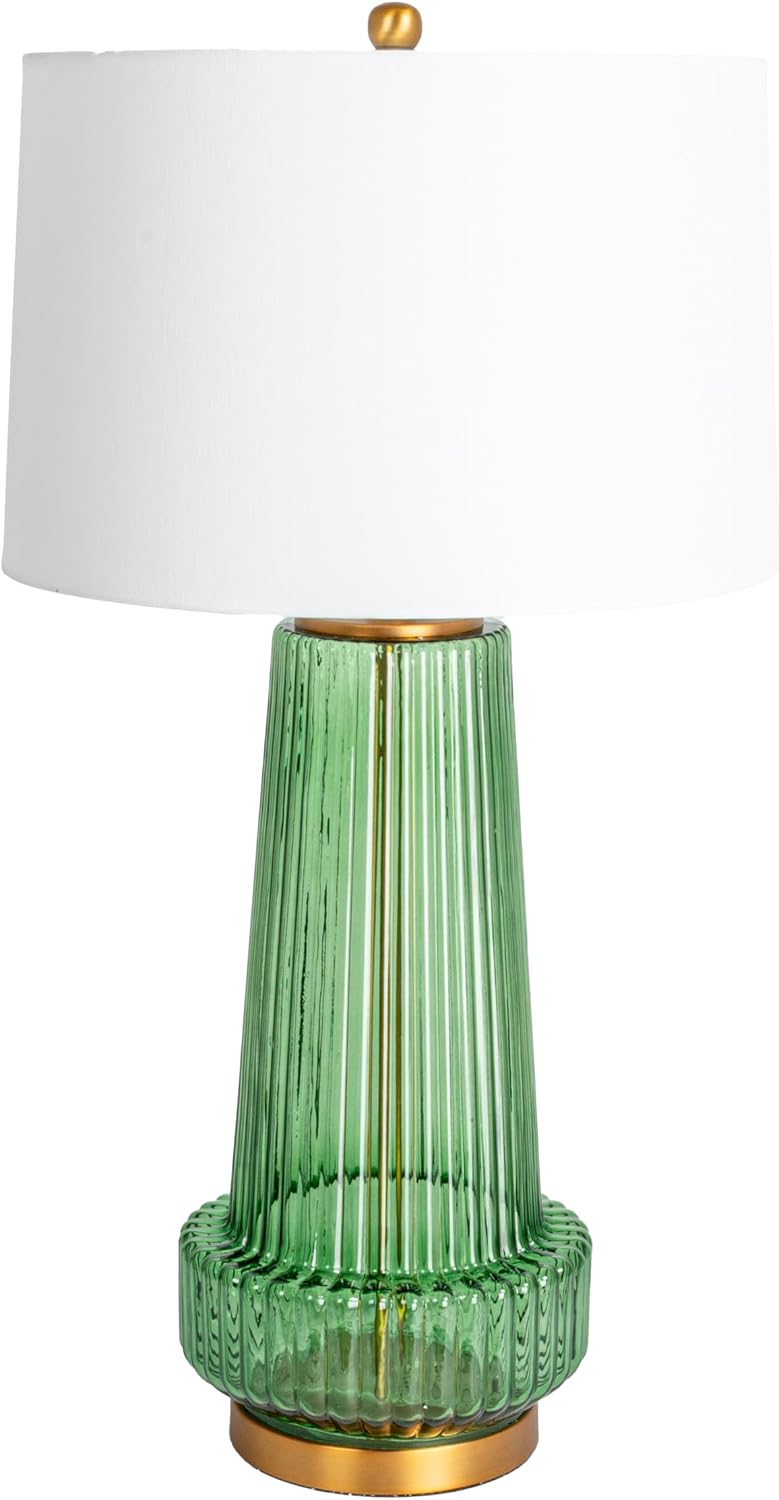 Creative Co-Op Ribbed Glass Table Lamp with Tapered Drum Shade, Green