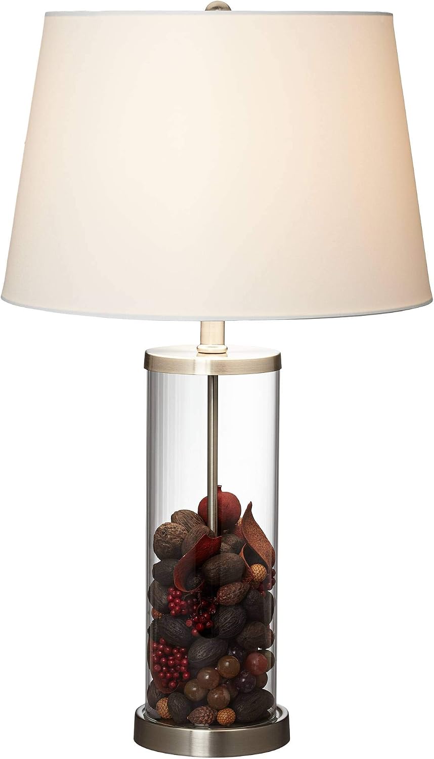 360 Lighting Modern Coastal Style Table Lamps 26' High Set of 2 Fillable Clear Glass Steel Metal White Empire Fabric Shade for Living Room Bedroom Beach House Bedside Nightstand Home Office