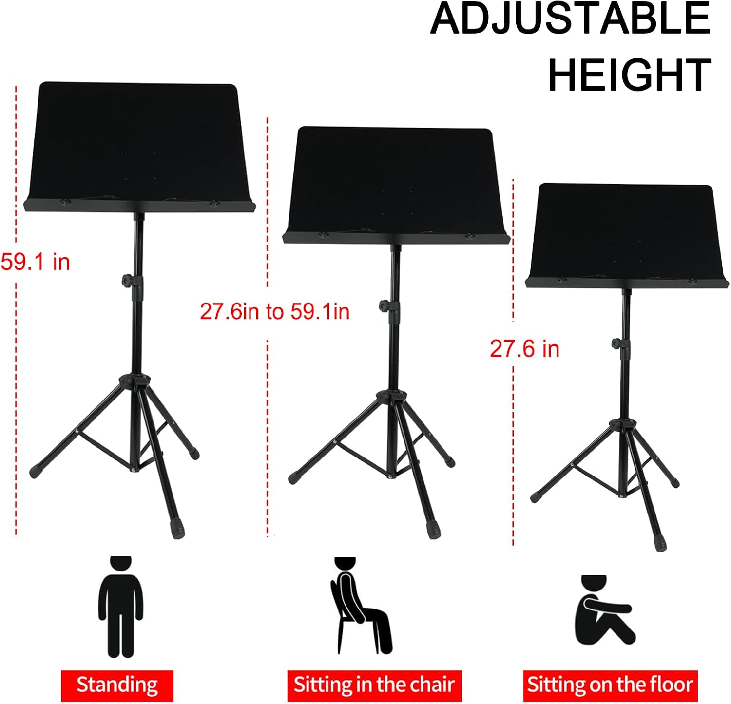 Music Book Stand, Music Holder with Music Sheet Clip, Portable and Folding, Metal, Height-Adjustable, Suitable for Playing Musical Instruments, for Violin, Guitar, Drums, Guitar