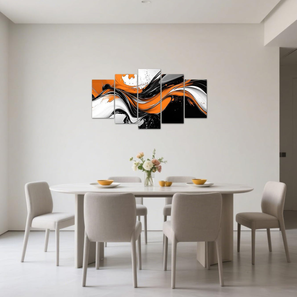 CXHOSTENT Orange Abstract Wall Art 5 Panel Orange Grey Black Painting Canvas Prints Large Artwork for Bedroom Living Room Office Decor Framed (White, 16x24inx2 16x32inx2 16x40inx1)