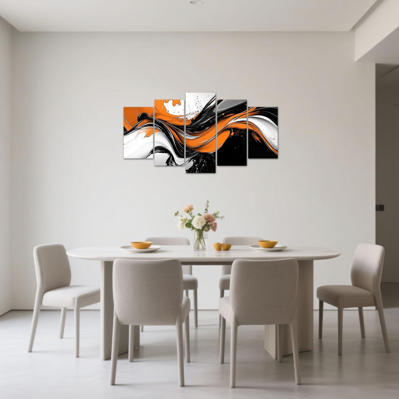 CXHOSTENT Orange Abstract Wall Art 5 Panel Orange Grey Black Painting Canvas Prints Large Artwork for Bedroom Living Room Office Decor Framed (White, 16x24inx2 16x32inx2 16x40inx1)