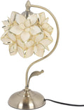 Bieye L11029 Tiffany Style Stained Glass Flower Petal Table Lamp with Brass Base for Home Décor (Cream, 8' Rose Lily)