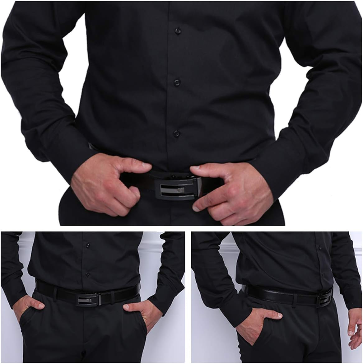 Micro-Adjust Slide Ratchet Genuine Leather Belt Men Dress Pants Shirt Executive Gift.