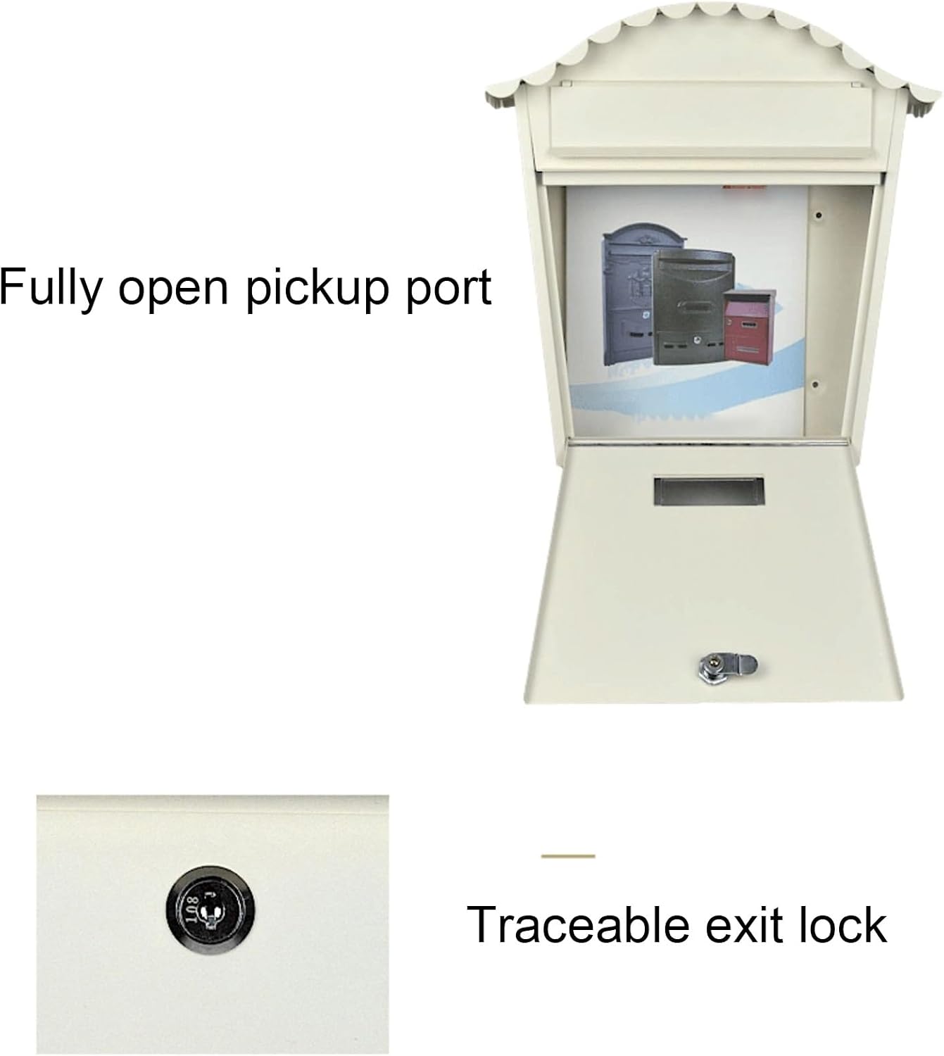 Secure Mailbox with Key Lock, Weatherproof Outdoor Post Box, Metal Collection Box, Hanging Lockable Mailbox for Safe Mail Delivery - Off-White Color