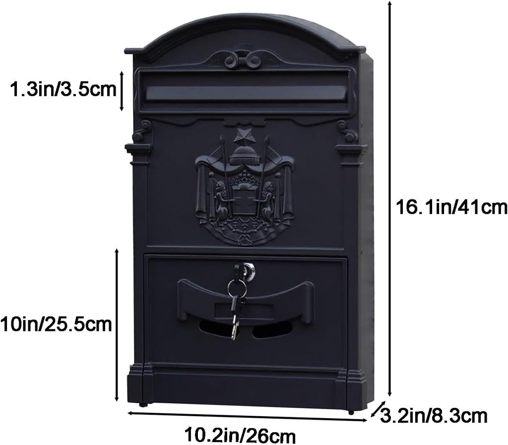 Mailboxes for Outside, Wall Mount Locking Mailbox, Vintage Large Capacity Mail Box, Security Mail Letter Metal Mailbox, for Outside(Black)