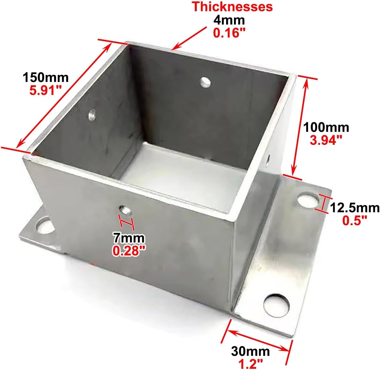 CMYUN Heavy Duty Mailbox Post Bracket, 304 Stainless Steel Post Bases for Farm Fence Pergola, Patio Deck Wood Railing Support with Hardware, 2 3 4 5 6 7 8in(150x150mm(5.91x5.91in))