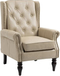 Mid-Century Wingback Chair, PU Leather Accent Chair with Buttons, Modern Living Room Lounge Sofa Chair with Rivet Decoration,Single Club Armchair for Bedroom Home Reception(PU Camel)