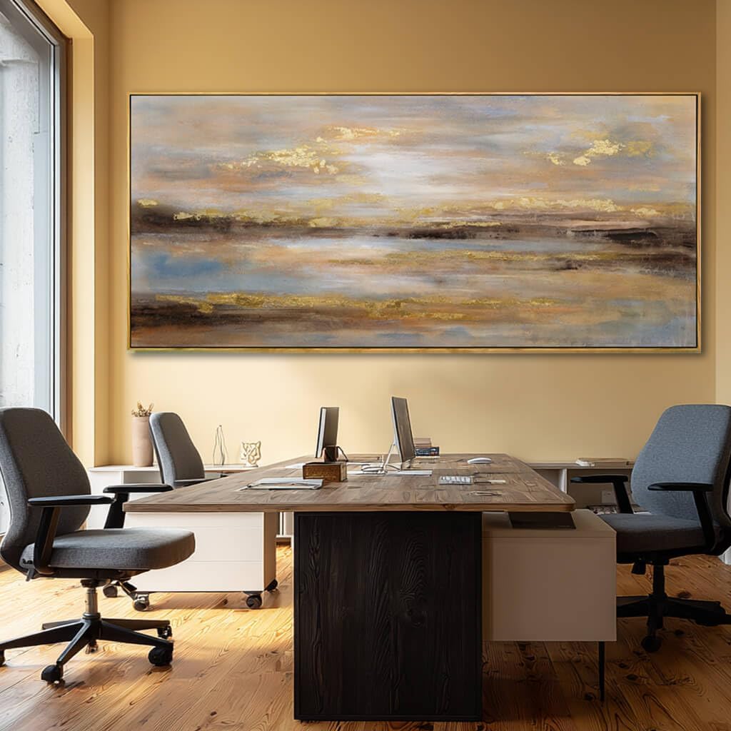 Gold Abstract Wall Decor Modern Artwork for Office Framed Canvas Painting Large Wall Art Bedroom Wall Decor Living Room Print Pictures 32x70 Inch