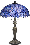 Tiffany Lamp 16' Blue Purple Wisteria Stained Glass Table Lamp for Large Space Vintage Style Antique Bronze Base Desk Light Decorate Bedside Bedroom Living Room Entry Hallway Home Office