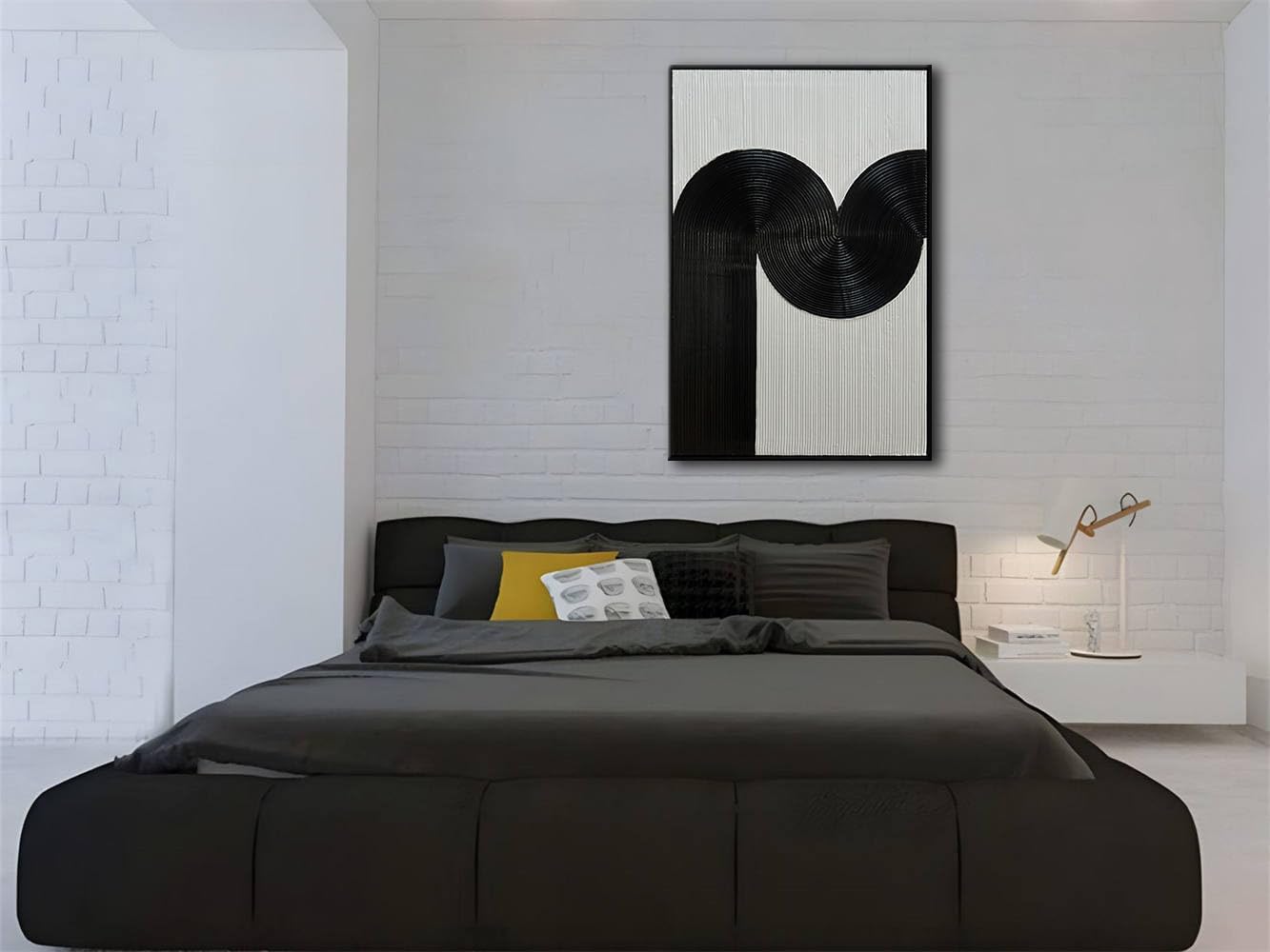 Black Framed Arch Wall Art Black and White 3D Textured Painting Modern Abstract Wabi Sabi Wall Decor Minimalist Wall Painting for Living Room Bedroom