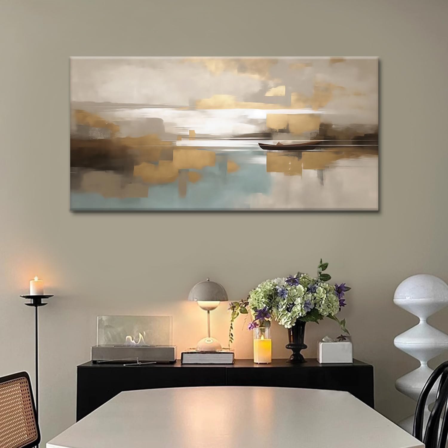 Beige Abstract Wall Art Living Room Wall Decor Canvas Painting Large Framed Modern Abstract Artwork Print Neutral Wall Art Bedroom Decor Picture Artwork for Office