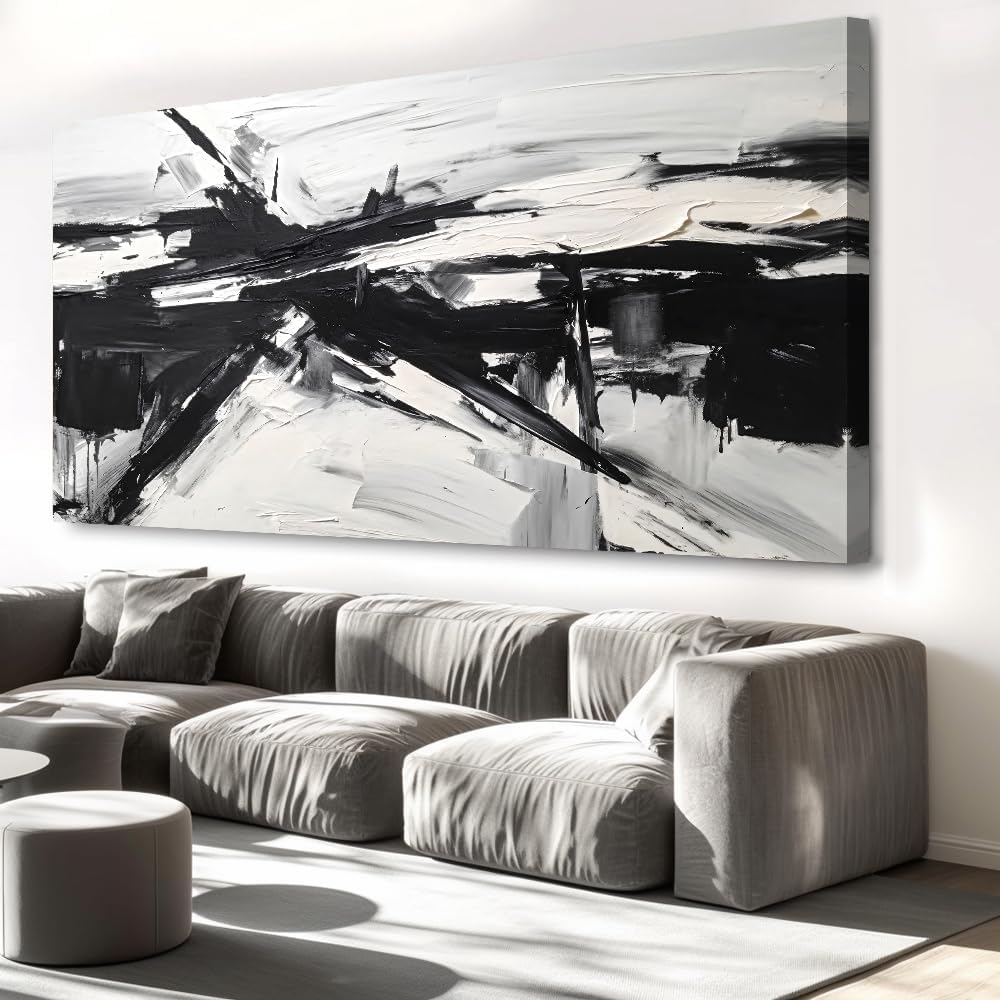 liysawg Wall Art Abstract Canvas Painting Black and White Modern Artwork for Living Room Bedroom Dining Room Home Office Decor 71'x36'