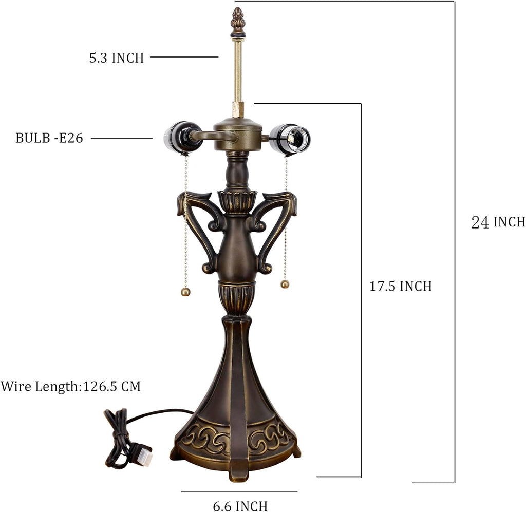 Table Lamp Base Replacement Only, Wide 6.6 Height 24 Inch, Fit for 12, 14, 16, 18 Inch Tiffany Style Stained Glass Lampshade, Dark Bronze Finish, Resin, Pull Chain Switch(O (W6.6H24 Inch))