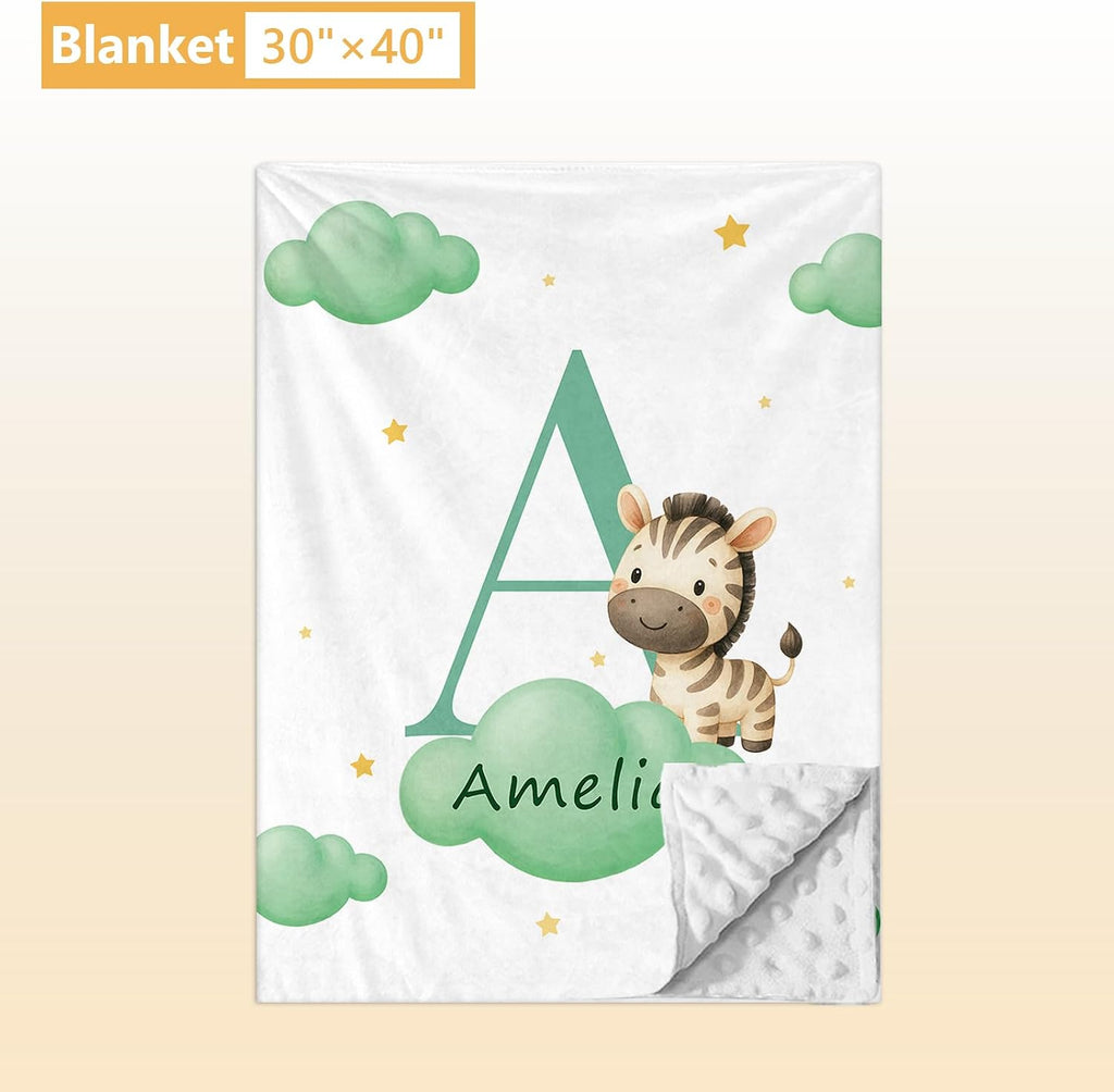 Terwex Custom Crib Bedding Set, 5 Pcs Personalized Name Baby Crib Sets for Newborns Infants Toddlers, Green Zebra Nursery Bedding Set for Boys Girls, Double Layer Baby Bedding Sets Customized Gifts