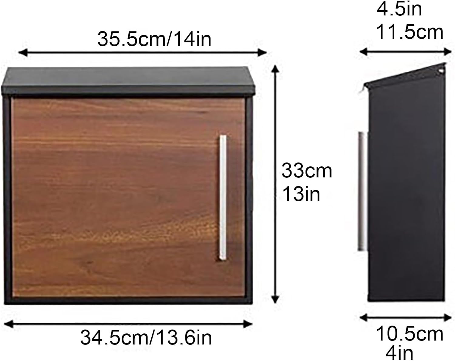 Wall Mounted Mailbox with Brushed Finish, Aluminum Handle, Noise-Reducing Pad, Folded Rain Protection Design, Wall Mounted Metal Mailbox with Lock for Home(Walnut,36X33X12CM_Key)