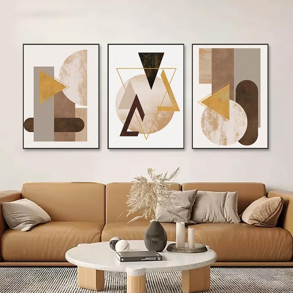 QKF Extra Large Framed Canvas Wall Art Geometric Minimalist Home Wall decor Living Room Bedroom Decoration Painting Tall wall Poster Printing 24' X 32' 3 Pieces