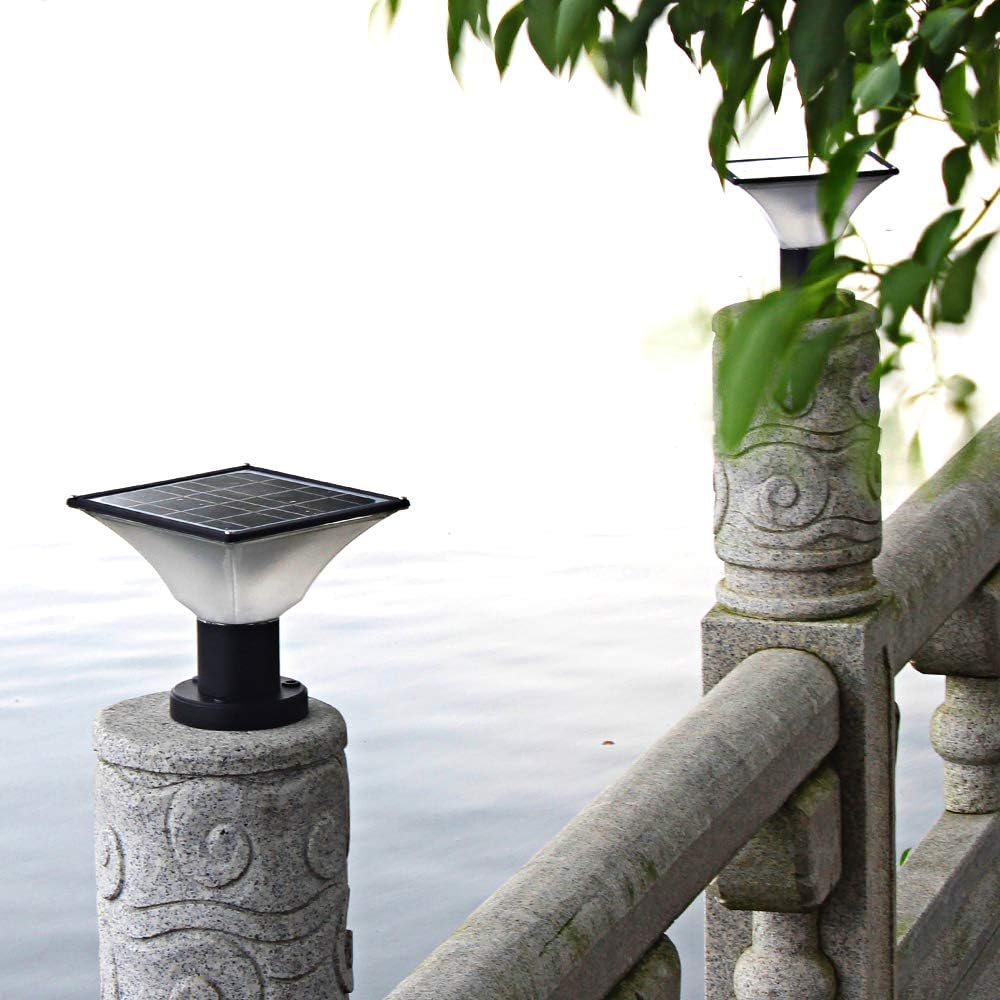 Solar LED Post Cap Lights Outdoor – Solar Powered Deck Post Lights – Waterproof Solar Powered Caps fits 4x4 or 6x6 Posts (4 Pack)