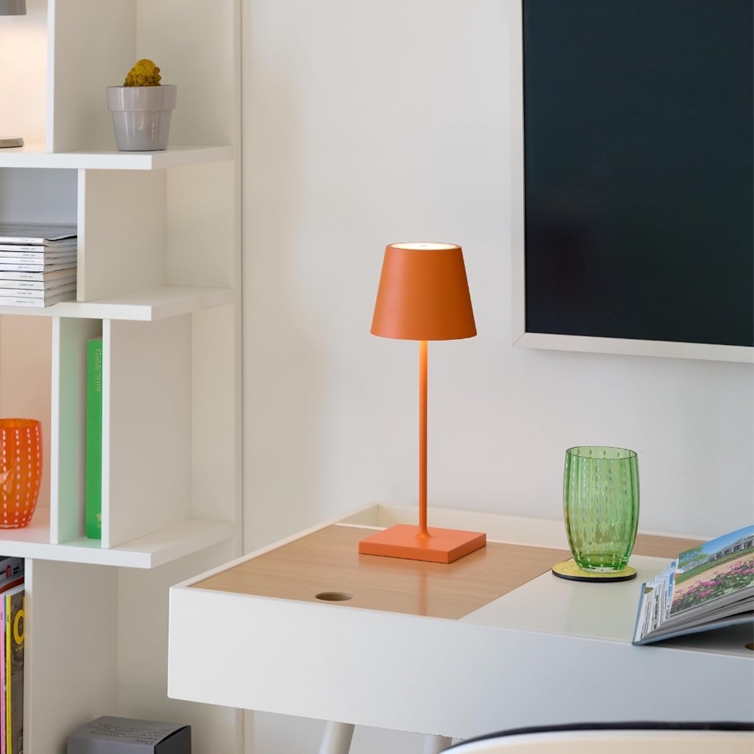 Zafferano, Poldina Pro Mini Lamp, Rechargeable Cordless Table Lamp with Touch Controls, Suitable for Indoor and Outdoor, Dimmer, 2200-3000 K, Height 11.8 Inches, Orange Color