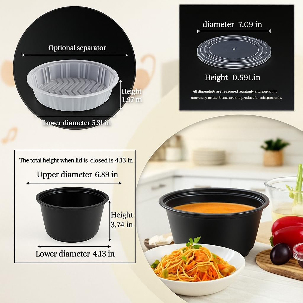 50 oz Disposable Bowls with Lids – Double Layer Soup & Food Containers for Takeout, Salad & Healthy Meal Prep, Microwave & Freezer Safe(150set)