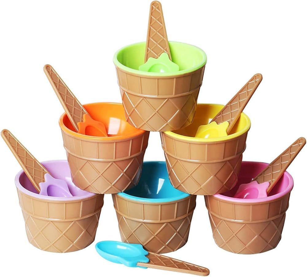 24-Piece Colorful Ice Cream Bowl & Spoon Set – Kids' Cartoon Tableware for Fun Dining