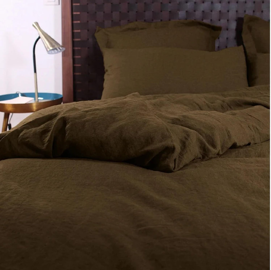Coffee Color Washed Cotton Duvet Cover/Stonewashed Cotton Bedding/Twin Full Queen King/Toddler Cotton Reversible Bedding Set 2 Pillow Cover (Over Size 98X120)