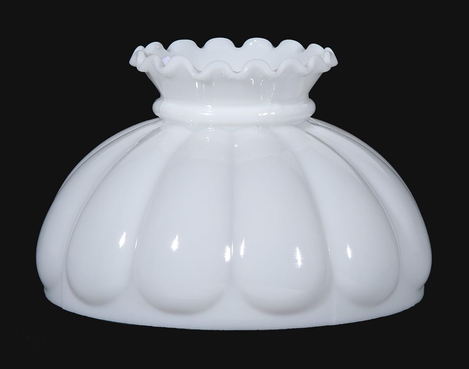 B&P Lamp® 9 7/8' Fitter Opal White Glass Melon Style Student Lamp Shade with Crimp Top Design